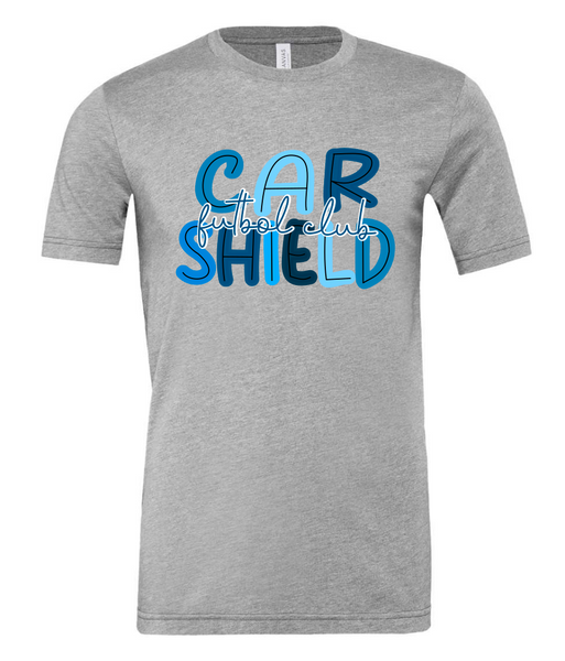 Colorful Blues with Cursive Tee